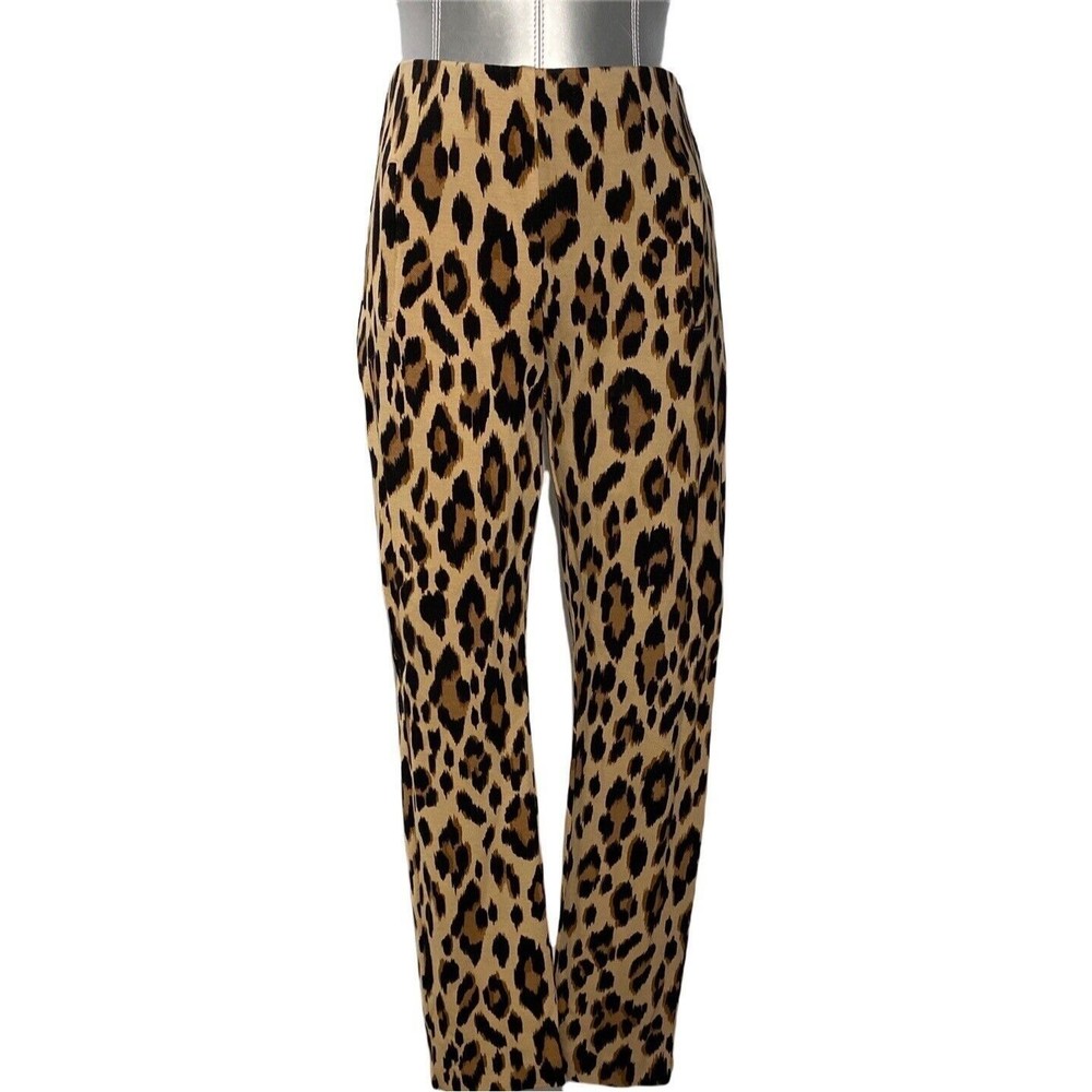 Chicos 0 Legging Ankle Pants Tan Brown Black Leopard Dot Ankle Slit Cute S M